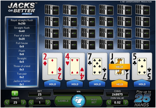Jacks or better multihand video poker