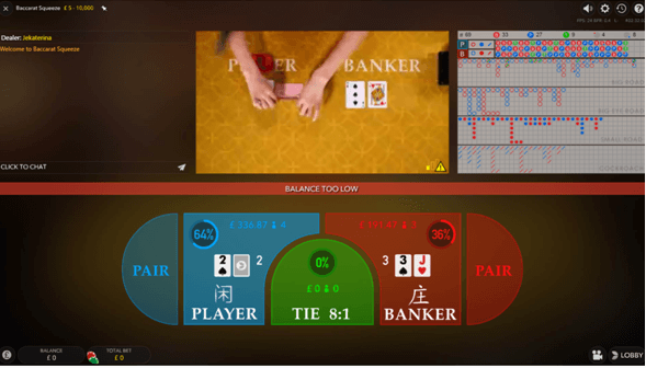 Live Baccarat from different camera angles