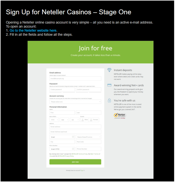 Setting up Neteller account at online casino