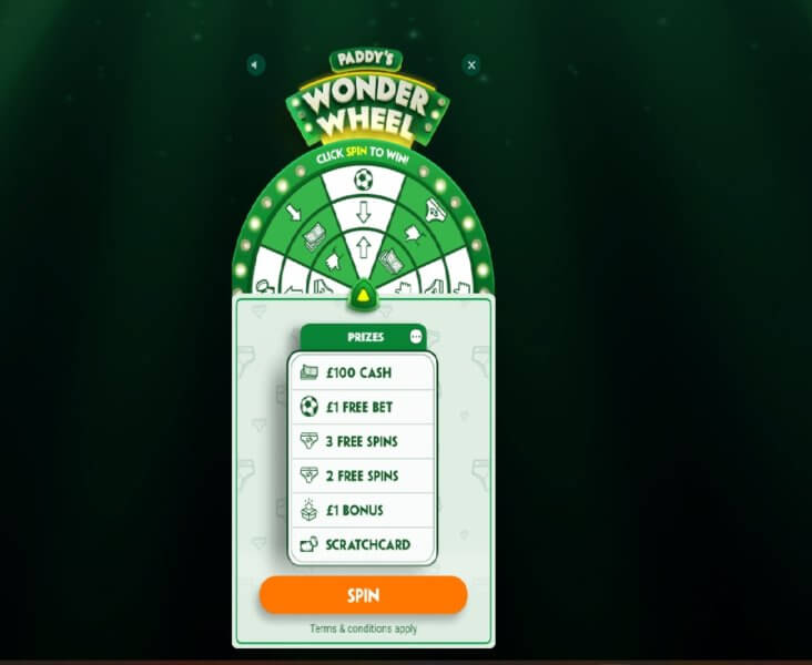 Paddy Power spin the wheel for prizes