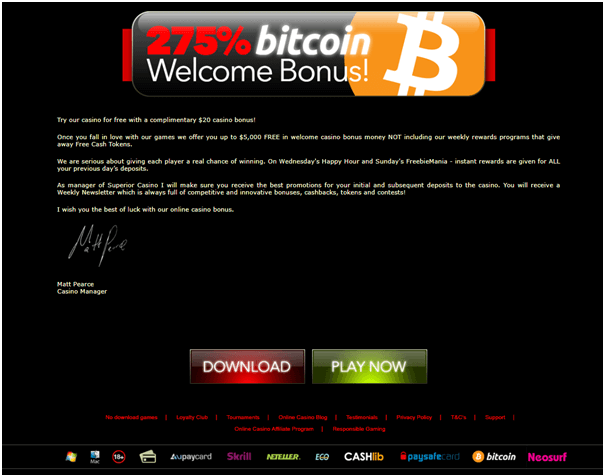 Superior casino Bitcoin bonus