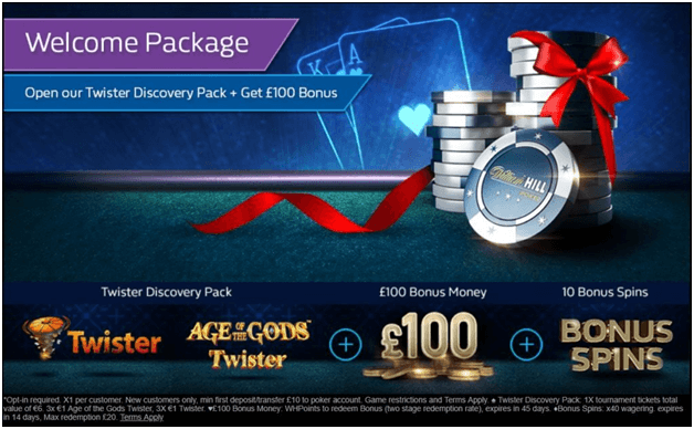 Welcome bonus at William Hill Poker