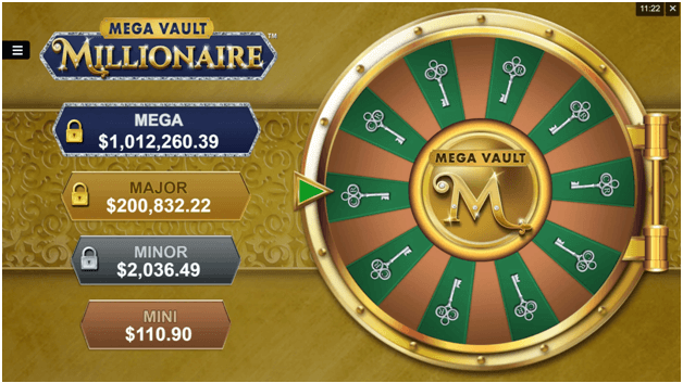 What are features in Mega Vault Millionaire pokies game